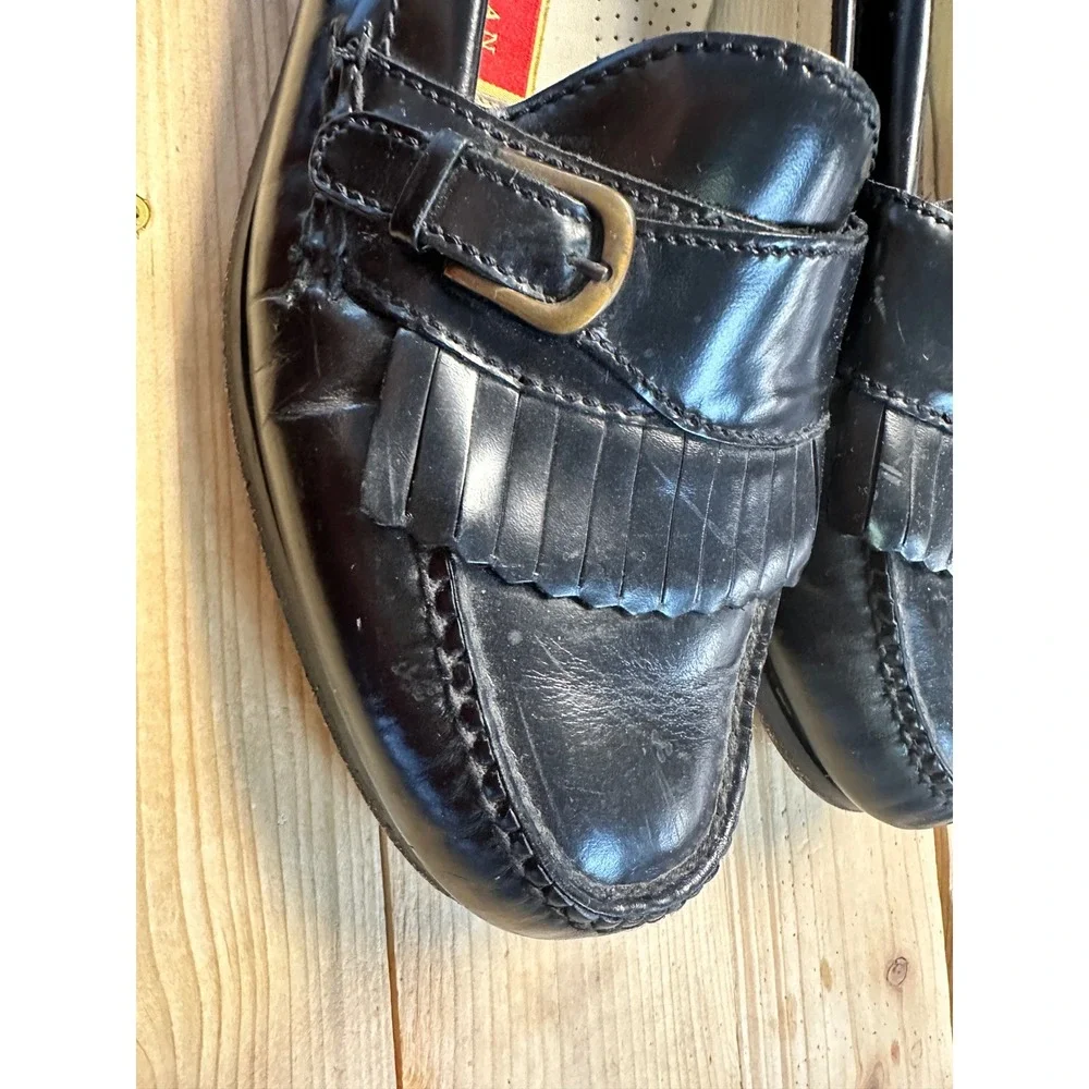 Cole Haan Mens Black Leather Kiltie Buckle Loafers C03518 Size 10 D